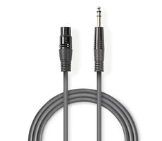 Nedis Vyvážený Audio kabel XLR 3kolíková (F) - jack 6.35 mm (M) 1.50 m tmavě šedá