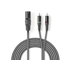 Nedis Vyvážený Audio kabel XLR 3pinový (M) - 2x RCA (M) 1.50 m tmavě šedá  
