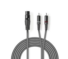Nedis Vyvážený Audio kabel XLR 3kolíková (F) - 2x RCA (M) 3.00 m tmavě šedá