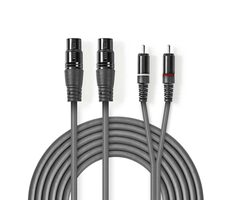 Nedis Vyvážený Audio kabel 2x XLR 3pinová (F) - 2x RCA (M) 1.50 m tmavě šedá