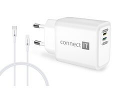Rozbaleno - CONNECT IT DUPLEX bílá / Nabíjecí adaptér / 20W / Lightning + USB-C / rozbaleno
