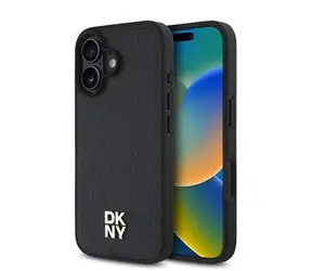 DKNY PU Leather Repeat Pattern Stack Logo MagSafe Zadní Kryt pro iPhone 16 Black