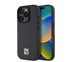 DKNY PU Leather Repeat Pattern Stack Logo MagSafe Zadní Kryt pro iPhone 16 Pro Black