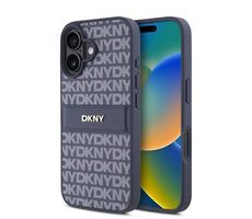 DKNY PU Leather Repeat Pattern Tonal Stripe Zadní Kryt pro iPhone 16 Blue