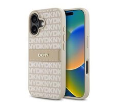DKNY PU Leather Repeat Pattern Tonal Stripe Zadní Kryt pro iPhone 16 Pink