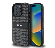 DKNY PU Leather Repeat Pattern Tonal Stripe Zadní Kryt pro iPhone 16 Pro Black