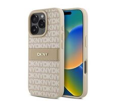 DKNY PU Leather Repeat Pattern Tonal Stripe Zadní Kryt pro iPhone 16 Pro Pink