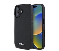 DKNY PU Leather Silver Metal Logo Magsafe Zadní Kryt pro iPhone 16 Black