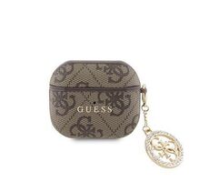 Guess 4G Script PC/PU Charm Pouzdro pro AirPods 3 Brown