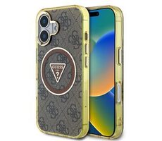 Guess IML 4G Glitter and Triangle Logo MagSafe Zadní Kryt pro iPhone 16 Brown