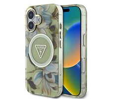 Guess IML Glitter Magnolia and Triangle Logo MagSafe Zadní Kryt pro iPhone 16 Green