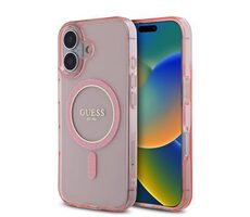 Guess IML Glitter Ring MagSafe Zadní Kryt pro iPhone 16 Pink