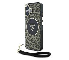 Guess IML Leopard Triangle Logo Strap MagSafe Zadní Kryt pro iPhone 16 Brown