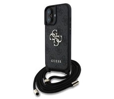 Guess PU 4G Metal Logo Crossbody Popruh Zadní Kryt pro iPhone 16 Black