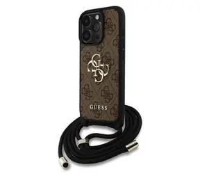 Guess PU 4G Metal Logo Crossbody Popruh Zadní Kryt pro iPhone 16 Pro Brown