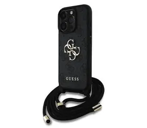 Guess PU 4G Metal Logo Crossbody Popruh Zadní Kryt pro iPhone 16 Pro Max Black