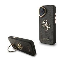 Guess PU 4G Metal Logo Stand Camera Frame Zadní Kryt pro iPhone 16 Black