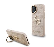 Guess PU 4G Metal Logo Stand Camera Frame Zadní Kryt pro iPhone 16 Pink