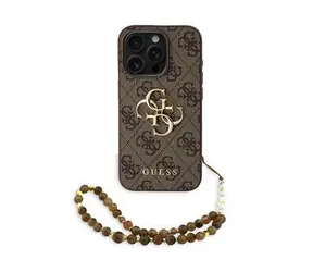 Guess PU 4G Metal Logo Strap Zadní Kryt pro iPhone 15 Pro Max Brown