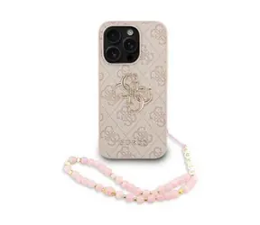 Guess PU 4G Metal Logo Strap Zadní Kryt pro iPhone 15 Pro Max Pink