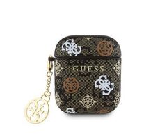 Guess PU 4G Peony Charm Pouzdro pro AirPods 1/2 Brown