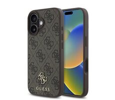 Guess PU 4G Small Metal Logo MagSafe Zadní Kryt pro iPhone 16 Brown