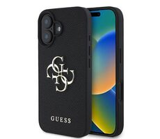 Guess PU Grained 4G Metal Logo Zadní Kryt pro iPhone 16 Black