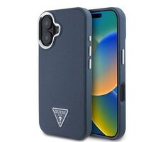 Guess PU Grained Triangle Logo Zadní Kryt pro iPhone 16 Blue