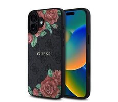 Guess PU Leather 4G Roses MagSafe Zadní Kryt pro iPhone 16 Black