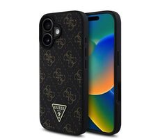 Guess PU Leather 4G Triangle Metal Logo Zadní Kryt pro iPhone 16 Black
