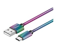YENKEE YCU 351 Ocelový kabel USB-A 2.0 (M) - USB-C 2.0 (M) 1m duhová / 480mb/s 