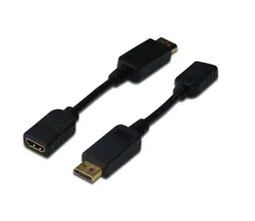 Rozbaleno - Digitus Adaptérový kabel DP - HDMI typ A M-F 0.15 m černá / s blokováním / kompatibilní s DP 1.1a / CE / rozbaleno