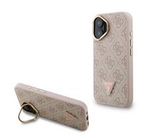 Guess PU 4G Strass Triangle Logo Stand Camera Frame MagSafe Zadní Kryt pro iPhone 16 Pink
