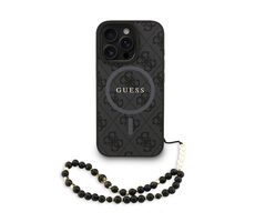 Guess PU Leather 4G Colored Ring Strap MagSafe Zadní Kryt pro iPhone 16 Pro Black