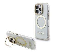 Guess IML Gold Outline Stand Camera Frame MagSafe Zadní Kryt pro iPhone 15 Pro Max Transparent