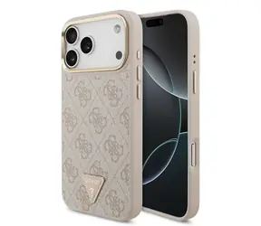 Guess PU Leather 4G Triangle Logo Gold Frame MagSafe Zadní Kryt pro iPhone 17 Pro Max Pink
