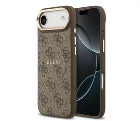 Guess PU Leather 4G Gold Frame MagSafe Zadní Kryt pro iPhone 17 Air Brown