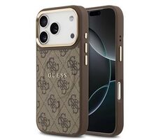 Guess PU Leather 4G Gold Frame MagSafe Zadní Kryt pro iPhone 17 Pro Brown