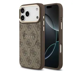 Guess PU Leather 4G Gold Frame MagSafe Zadní Kryt pro iPhone 17 Pro Max Brown