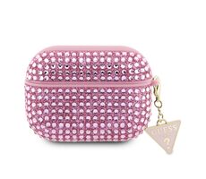 Rozbaleno - GUESS Rhinestones Triangle Metal Logo Pouzdro pro Apple AirPods Pro 2 růžová / rozbaleno