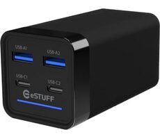 eSTUFF 65W 4-port PD GaN Multi Charger černá / Nabíječka / 2x USB-C / 2x USB-A