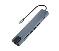 Aligator Dokovací stanice USB-C / Hub 8v1 (USB-C / 2xUSB / SD / MicroSD/ HDTV / RJ45)