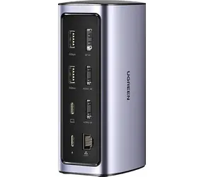 Rozbaleno - UGREEN CM555 Dokovací stanice šedá / 3x USB-C / 3x USB-A / 2x HDMI / 1x DP / 1x RJ45 / 1x AUX  / rozbaleno