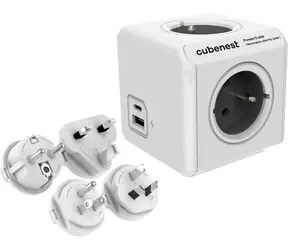 Cubenest PowerCube ReWirable USB PD 20W A+C - šedá / 4x zásuvka + USB-A+C / 4x světové koncovky (EU | US | UK | AU/CN)