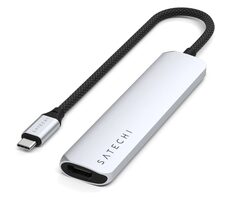 Satechi 6in1 USB-C Slim Multiport stříbrná / adaptér / USB-C / 2x USB-A / HDMI / microSD / SD / PD 100 W