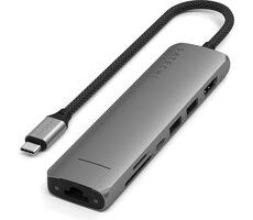 Satechi 7in1 USB-C Slim Multiport šedá / adaptér / USB-C / 2x USB-A / HDMI / RJ45 / microSD / SD / PD 100 W