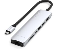 Satechi 7in1 USB-C Slim Multiport stříbrný / adaptér / USB-C / 2x USB-A / HDMI / RJ45 / microSD / SD / PD 100 W