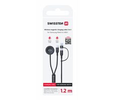 SWISSTEN Bezdrátový nabíjecí magnetický kabel 2v1 pro Samsung Galaxy Watch + USB-C 1.2m černá / 2.5W / USB-A/USB-C