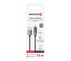 SWISSTEN Kabel USB-A na Lightning s LCD displejem 1.5m černá / 12W / USB-A (M) / Lightning
