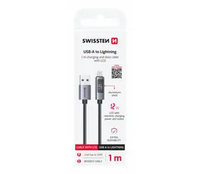 SWISSTEN Kabel USB-A na Lightning s LCD displejem 1m černá / 12W / USB-A (M) / Lightning